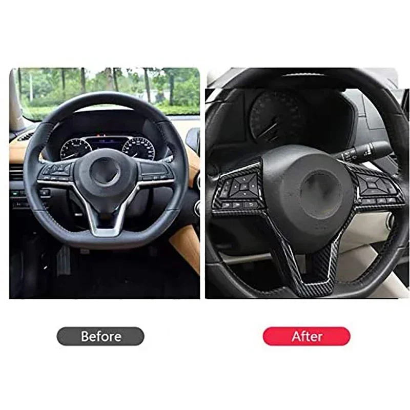 Car Steering Wheel Decoration Covers Frame Trim For Nissan Rogue Altima Sentra Kicks LEAF Versa Carbon Fiber 3D Auto Accessories