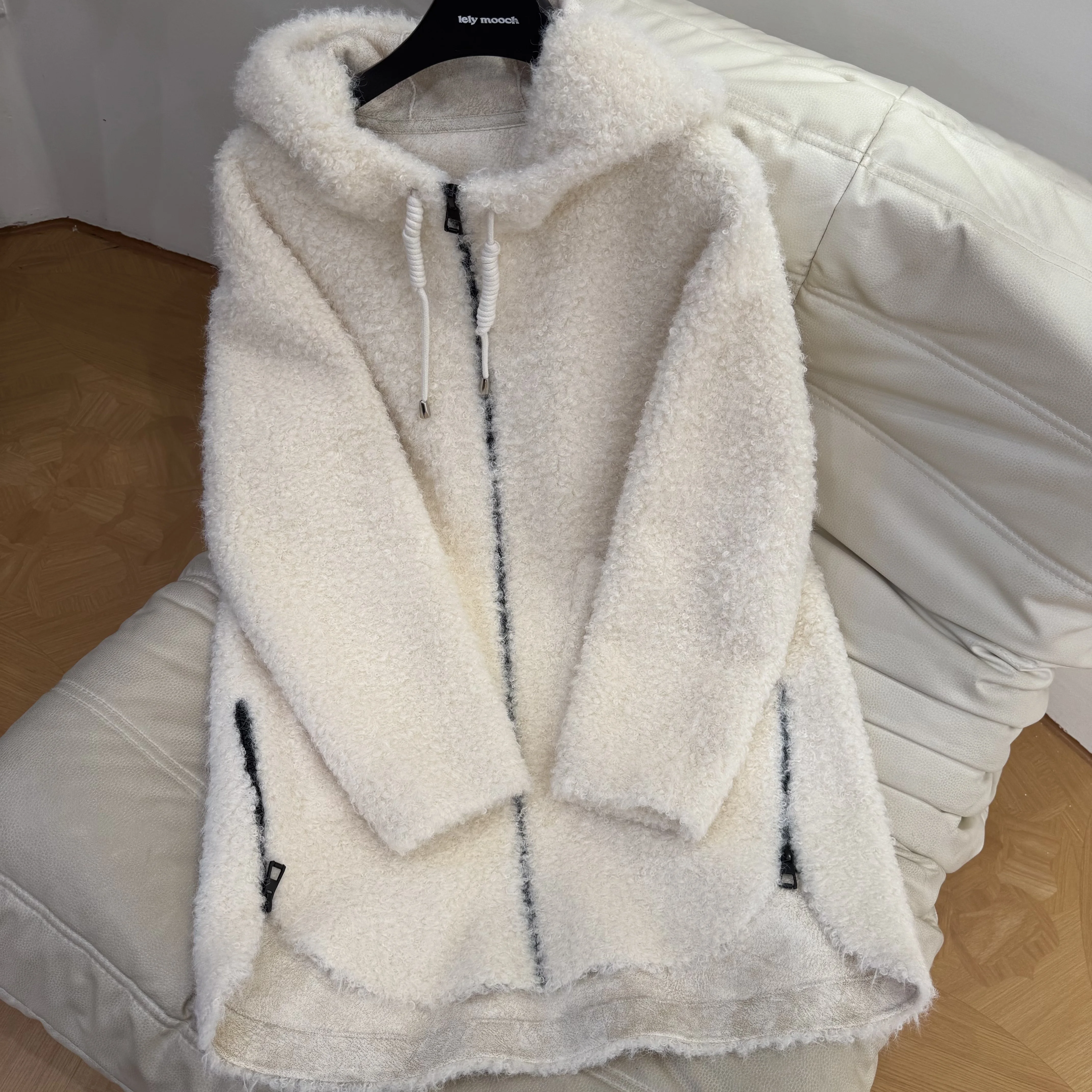 Bo cui ฤดูใบไม้ร่วงและฤดูหนาวเรียบง่ายสบายๆอเนกประสงค์เสื้อยาวปานกลางมีฮู้ดส่วนเสื้อขนสัตว์เสื้อโค้ทผู้หญิง