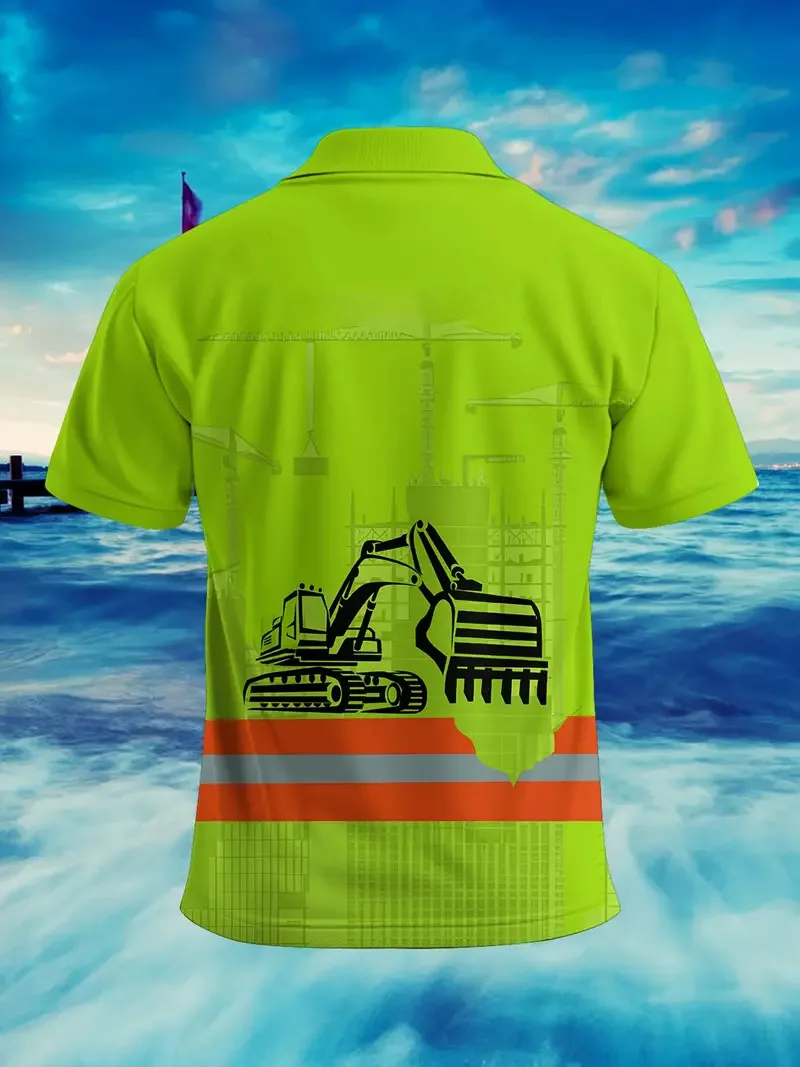 Men's excavator themed polo shirt, daily office casual top, exclusive to enterprise employees