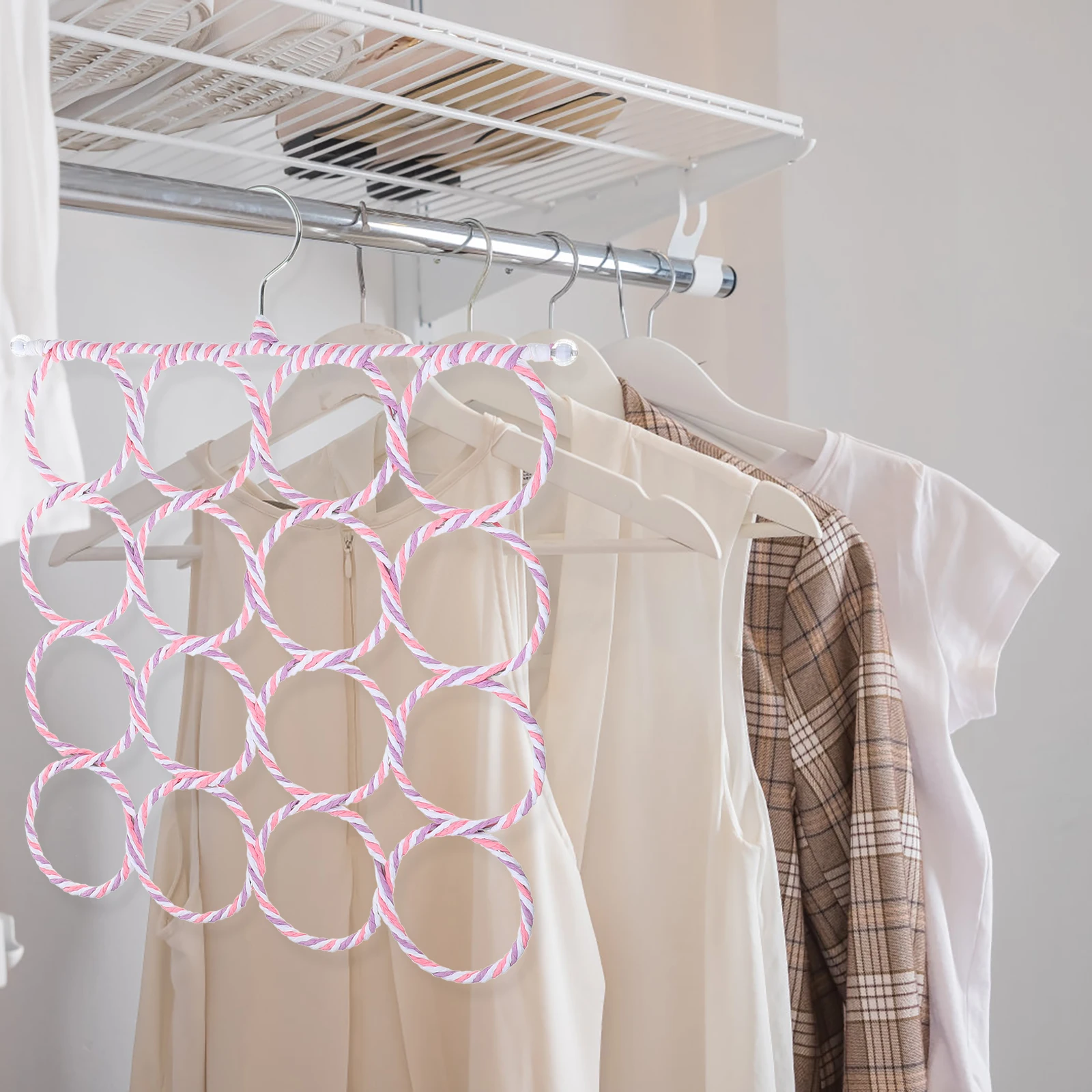 

16 Rings Scarf Hanger Wardrobe Organizer Storage Ties Scarves Space Saving Multi-Functional Home Supplies