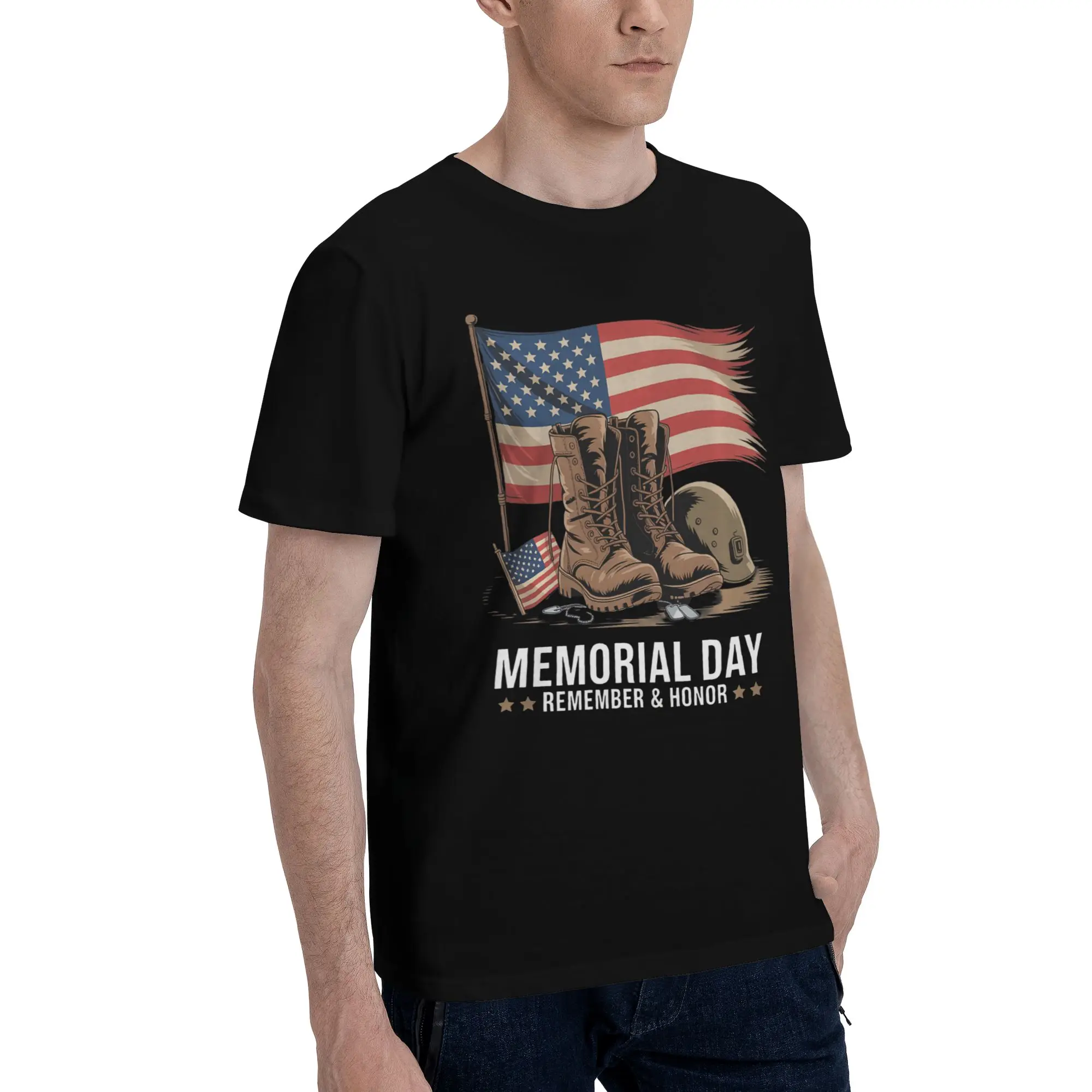 Stars of Honor Remember The Fallen Novelty 100% Cotton T-Shirt Memorial Day Tees Tops For Men