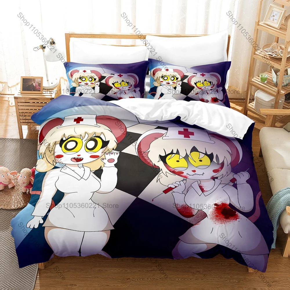 Terrible Mouse Bedding Set 3Pcs Kawaii Mouse Duvet Cover Pillowcases Soft Microfiber Bed Set Home Decor Game Kawaii Pattern