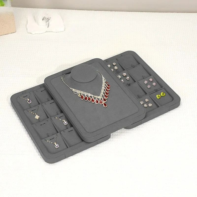 

Gray microfiber jewelry set display tray necklace ring earrings display tray jewelry store jewelry tray