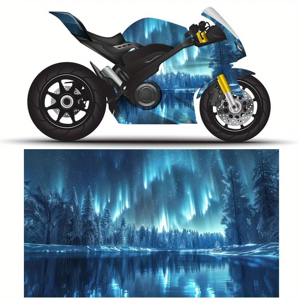 2 PCS Motorcycle self-adhesive PVC sticker with serene northern lights pattern, motorcycle body film, suitable for most motorcyc