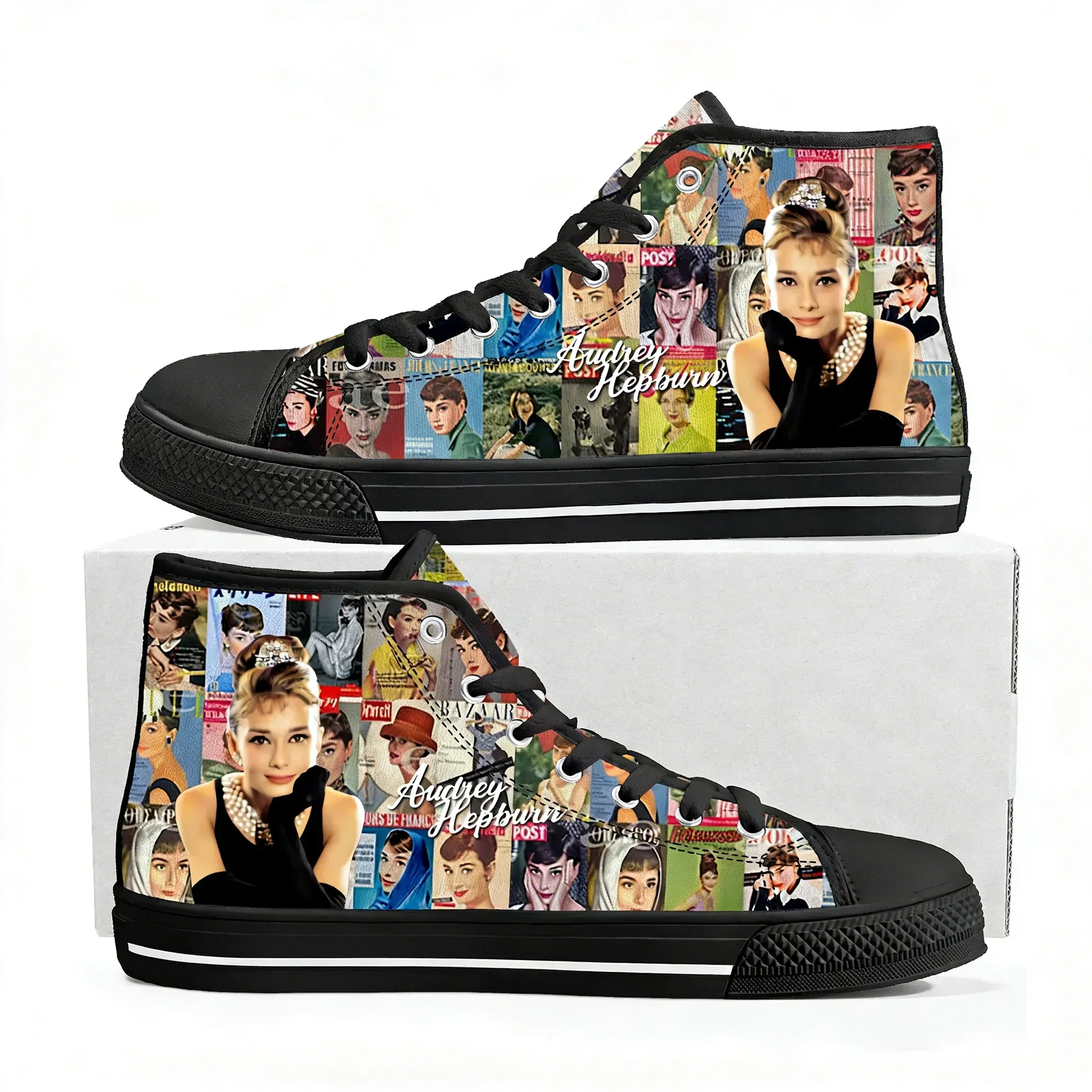 

Audrey Hepburn actress High Top Sneakers Mens Womens Teenager Lightweight Canvas Sneaker Ghana Hiking Casual Custom Shoes