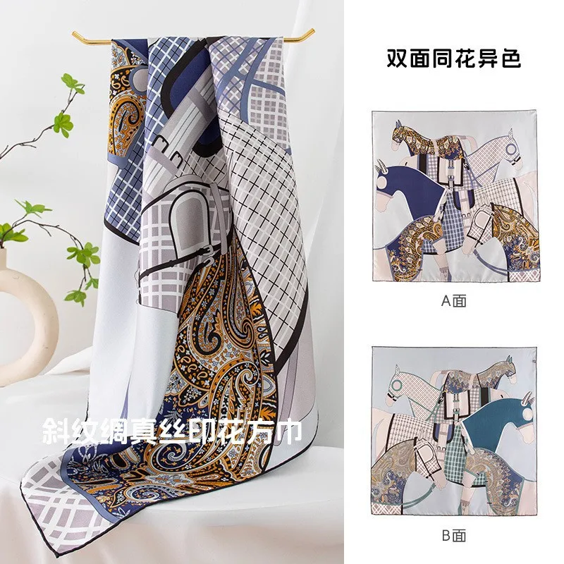 Light luxury high-end handmade 16 mmi twill silk silk scarf silk 90 square scarf temperament shawl