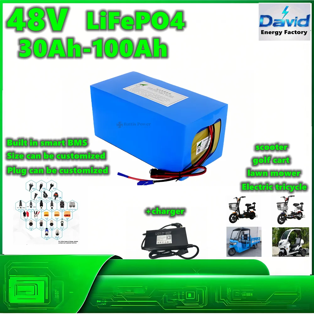 

battery﻿ 48V scooter LiFePO4 Battery 30Ah 100Ah 80Ah 70Ah 60Ah 50Ah 40Ah for Electric tricycle lawn mower golf cart +charger