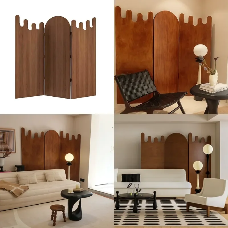 Customizable Solid Wood Folding Screen Modern Movable Room Divider for Living Room Sofa Background Multi Layer Panel