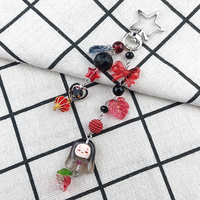 Kawaii No Face Kaonashi Anime Keychain Ghibli Inspired Resin Red Flower Bowknot Keyring Backpack Pendant Cosplay Accesserios