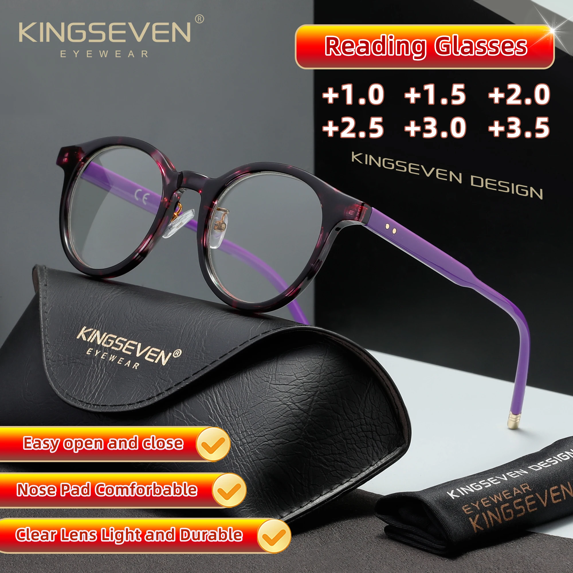 KINGSEVEN New Retro Reading Glasses Men Women Blue Light Block Optical Lens Eyewear  1.0~ 3.5 Round Frame Presceiption Glasses