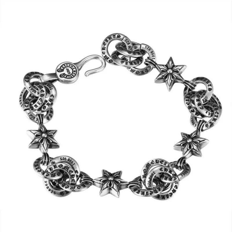 

Gothic Silver-Tone Bracelet with Fleur-De-Lis & Engraved Motif Links