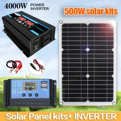 500W Solar Panel 110V/220VSystem 12V Solar Panel Battery Charge Controller 4000W Solar Inverter Kit Complete Power Generation