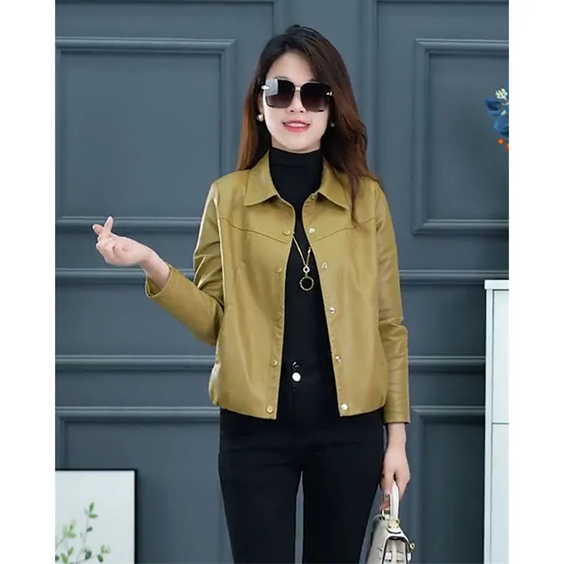 Fashion Short Leather Jacket Female Motorcycle Clothing 2025 New Spring Autumn Coat Korean Version Loose Casual Outerwear Top