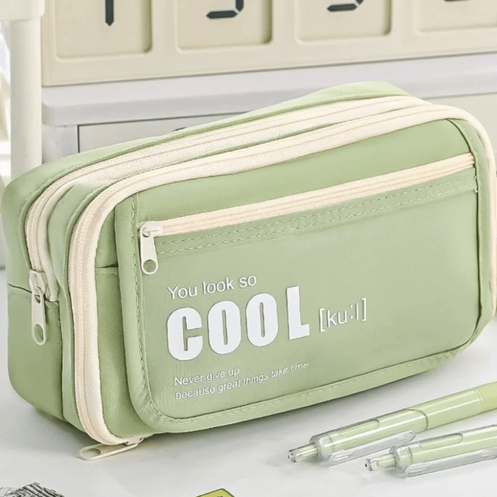 Large Capacity Multi Compartment Stationery Bag Lightweight Multi-Layer Pen Bag Clear Window Polyester Pencil Pouch Students