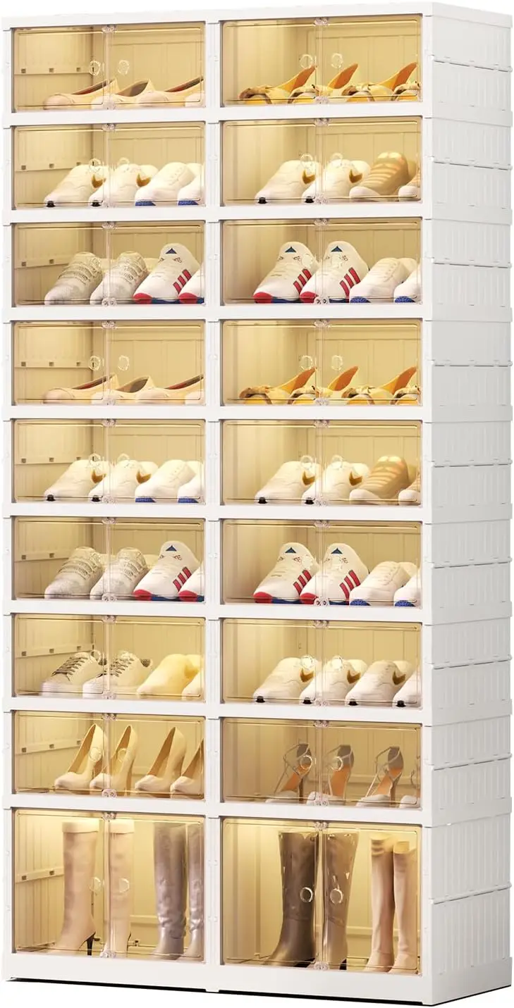 Magnetic Door Shoe Rack Holds Pairs White Foldable Nine Tier