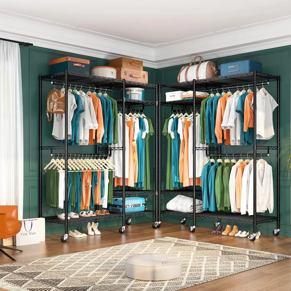 Heavy Duty Rolling Clothes Rack com rodas, Roupas Racks para pendurar roupas, Ajustável