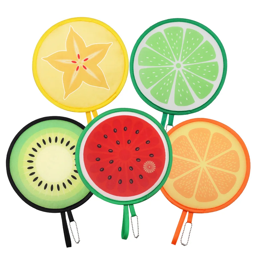 5pcs Portable Round Foldable Hand Fans Cartoon Fruit Design Handheld Cooling Fans for Wedding Birthday Party Christmas Gift