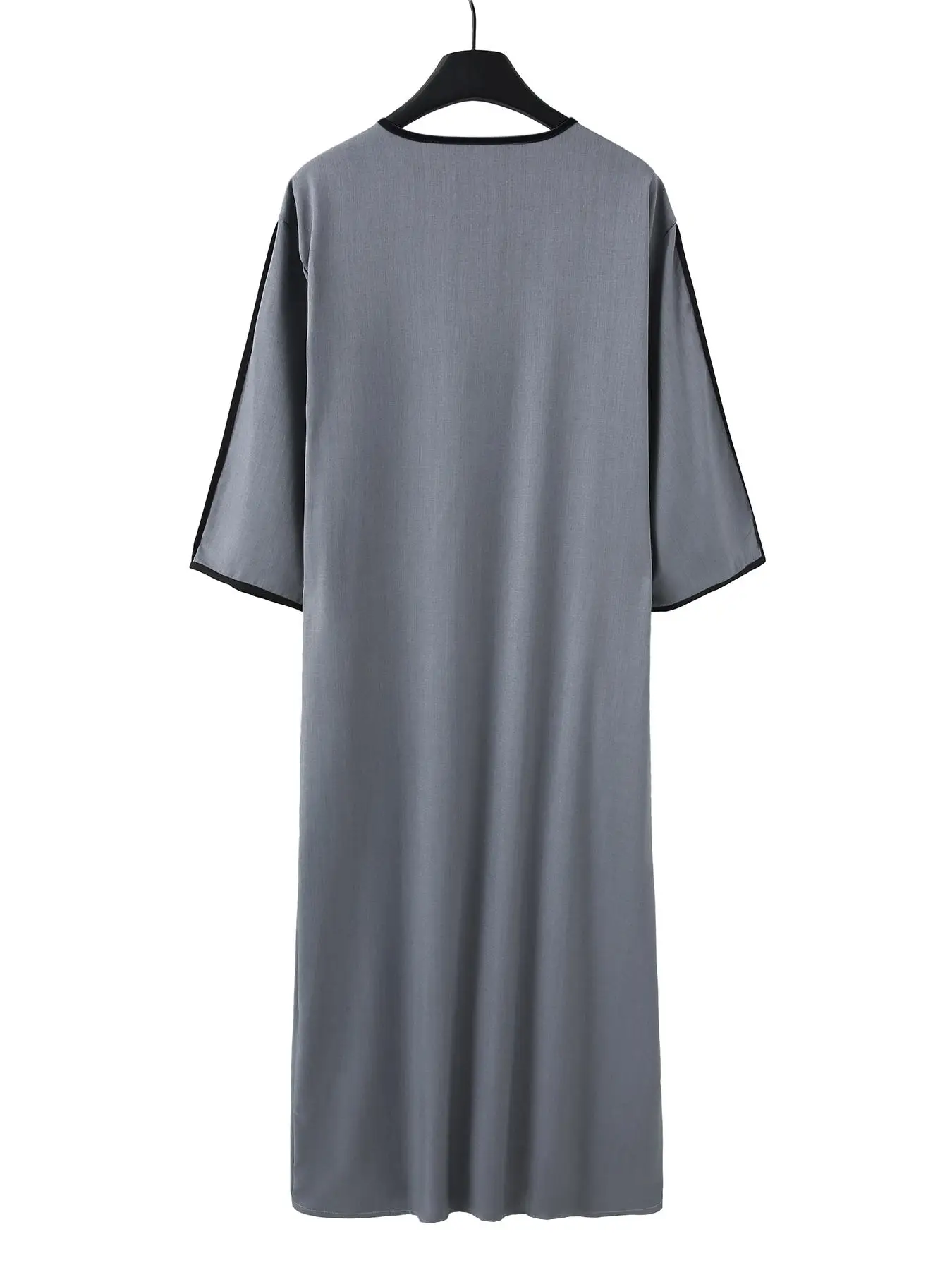 Men's Grey Embroidered round Neck Tunic Robe Traditional Ethnic Style Loose Casual Long Dress for Middle East Africa
