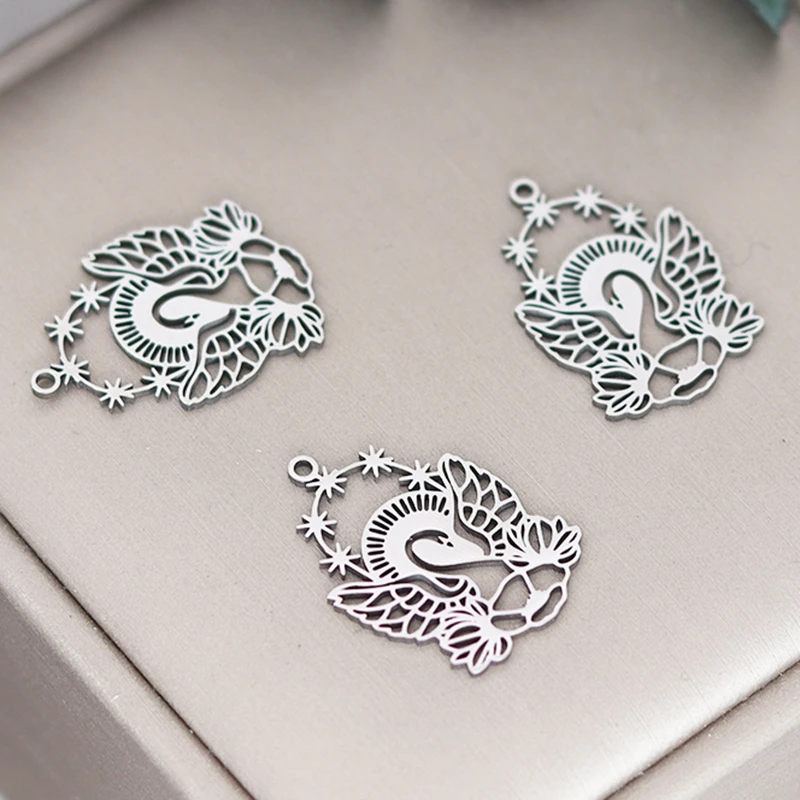 3pcs Stainless Steel Animal DIY Craft Bracelets Jewelry Making Charms Fox Rabbit Cat Swan Dragon Snake Bird Octopus Tail Pendant