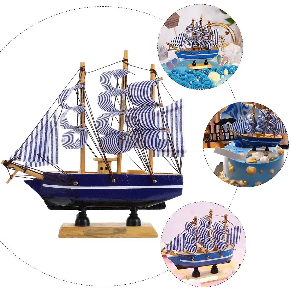 Nautical Sailing Boat เค้กตกแต่งของขวัญ Party Topper Mini เรือใบตกแต่ง