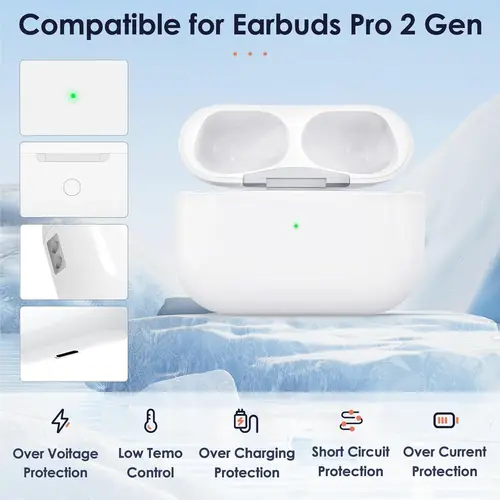 Imagen 2 del producto Estuche de carga inalámbrica compatible con AirPods Pro 1 y 2 – Estuche de repuesto con botón de emparejamiento Bluetooth (sin auriculares)