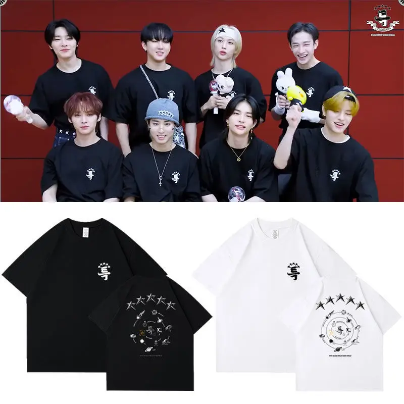 

HOT Star 3RD FM Pilot for 5 Star T-shirt Sweatpants Suit Kpop Stray Same Men Summer Cotton V-neck Tops Kids Fans Women Fans Gift