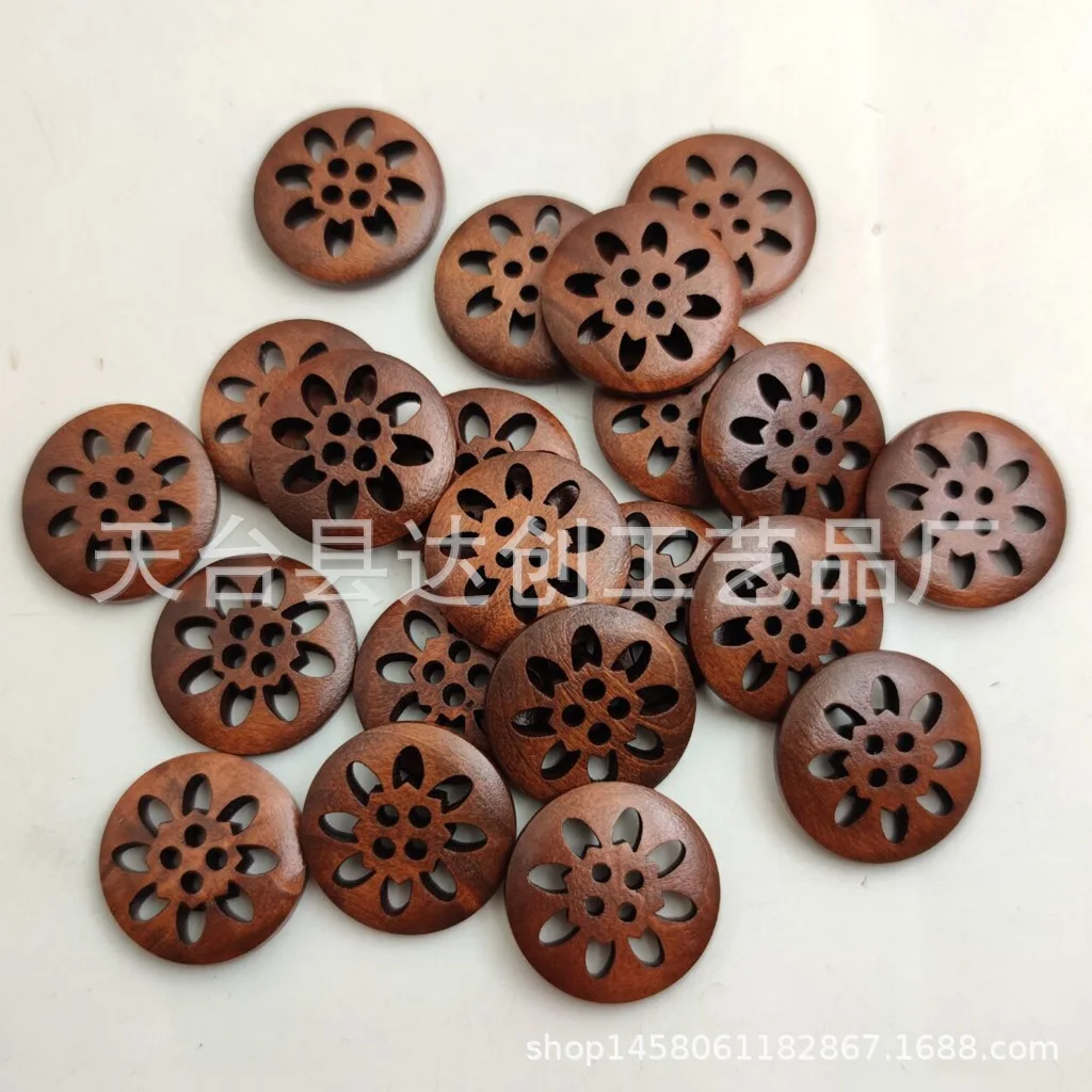 Boutons en bois de chrysanthème de 25Mm, boutons d'accessoires de couture café rétro, chemises, chaussures, trench-coat, boutons décoratifs, 50 pouces