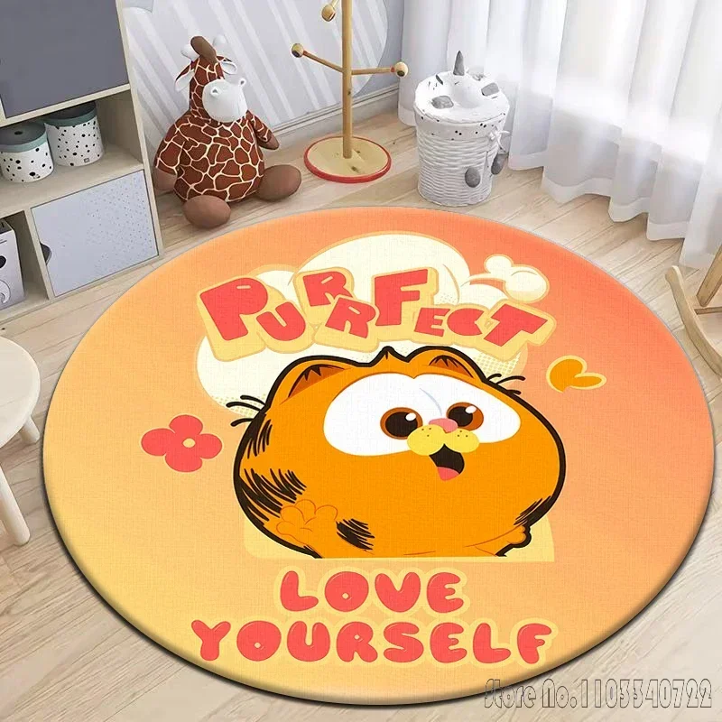 Anime Cartoon G-Garfield Movie Round Carpet 120cm Crawling Game Non-slip Floor Mat for Kids Rug Living Room Decor