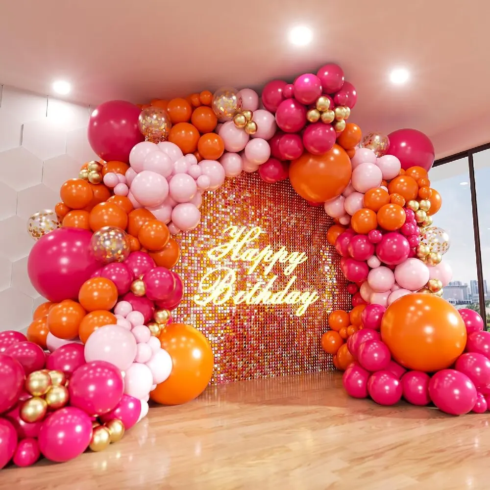 123 Stück rosa und orange Latex-Ballonbogen-Set, Geburtstagsfeier, Babyparty, Hochzeit, Party-Dekoration