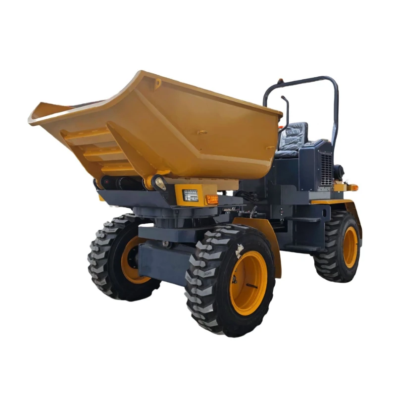 Transport dump truck, front dump, four-wheeled cement truck