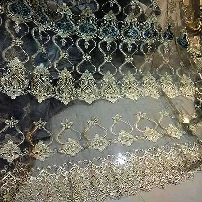 Green Tulle Curtain with Velvet Beads Patchwork Eyelet - Luxury Sheet Wholesale High-Quality Embroidery Stones Curtains