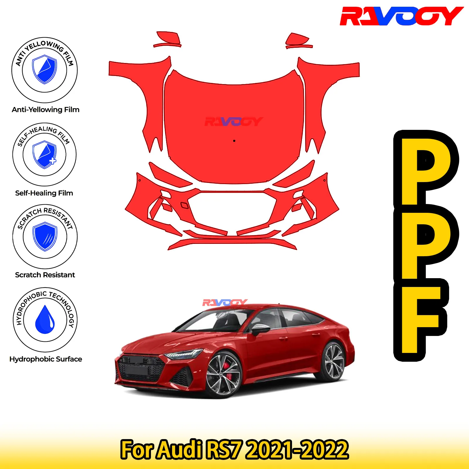

For Audi RS7 2021-2022 Glossy Matte Black Precut front PPF Kit Paint Protection Film