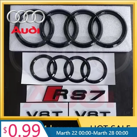 

Для AUDI: 2 шт. эмблемы-значки с 4 кольцами для капота, передней решетки, заднего багажника, 1P RS7, 2P V8T, наклейка для всех моделей AUDI RS7