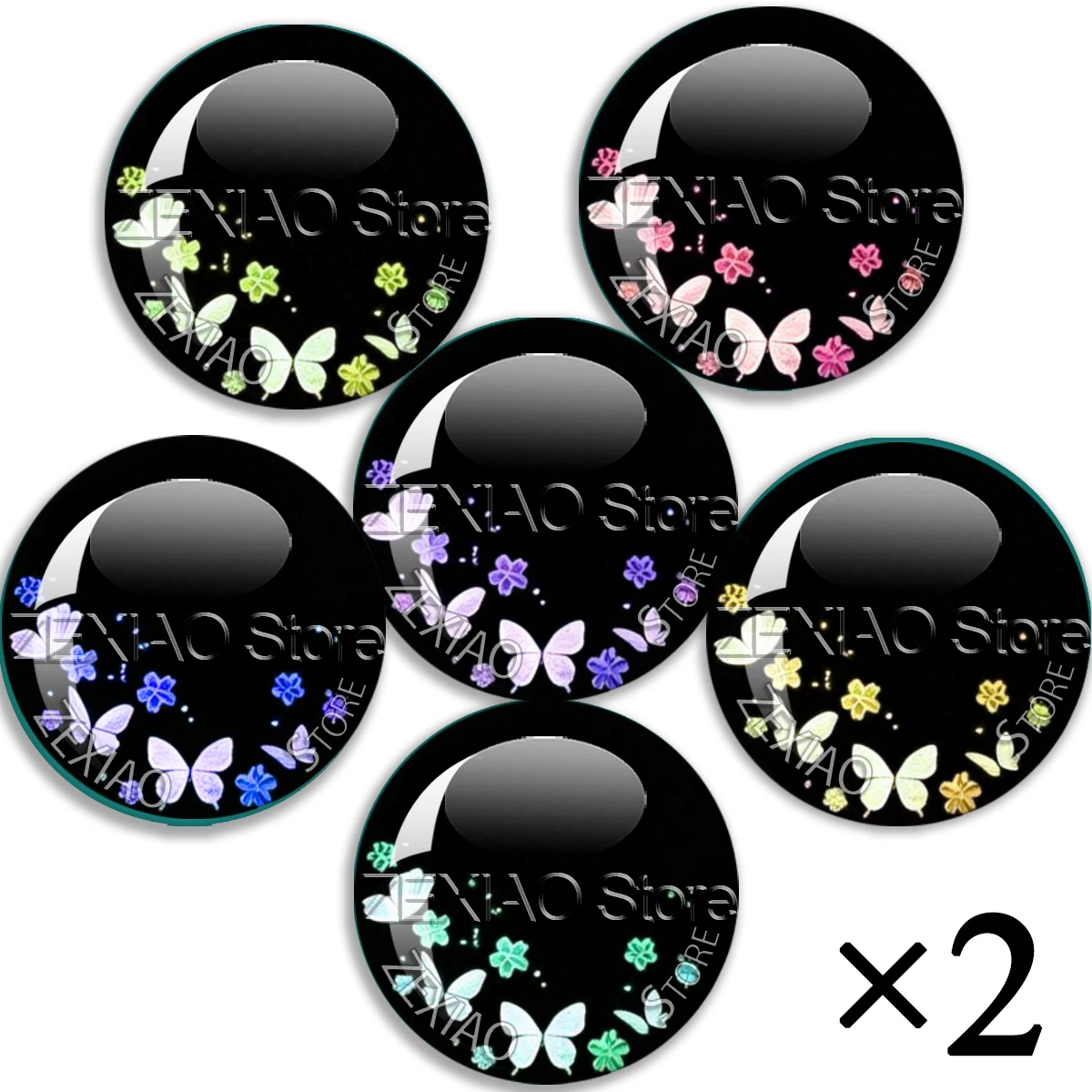 12Pcs Cartoon Butterfly Pattern Blythe Eye Chips Black Large Pupils Glass Drop Glue Eyes Chips DIY Doll Making Supplies MS007