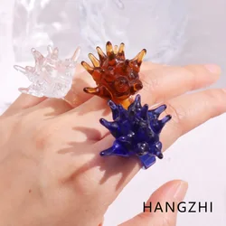 HANGZHI Colorful Clear Spikes Sea Urchin Ring 2024 Spring New Unique Resin Ring for Women Girl gioielli personalizzati per feste alla moda