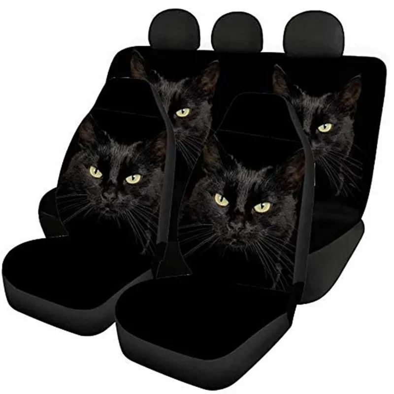 Black Cat Pets Cool Print Front And Back Car Seat Covers Universal Car Interior Seat Cushion Protector Elastic Full Set for Cars