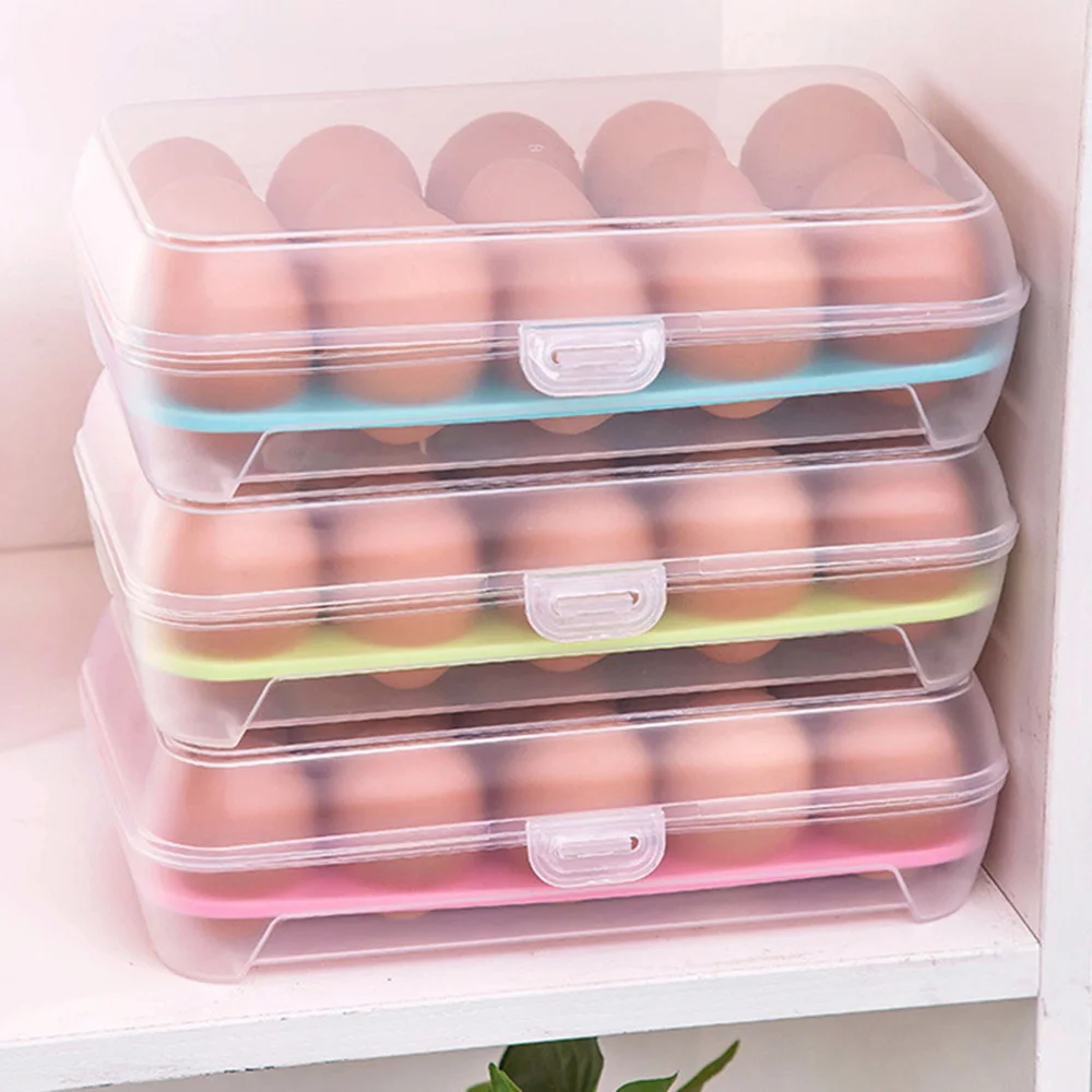 

15 Grid Egg Storage Box Egg Box Tray with Lid Drawer Egg Carton PP Cases Refrigerator Cases Compartment Storage Egg Rack