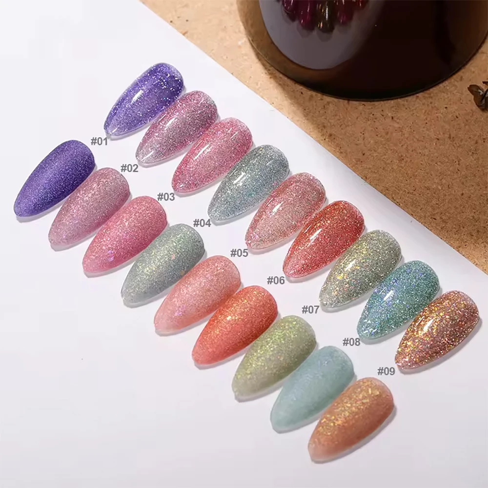 Vendeeni 9 Farben/Set Glitzer-Broken-Diamond-Gel-Nagellack, UV-LED-Gel-Lack mit reflektierendem Effekt und Display – Detail 5