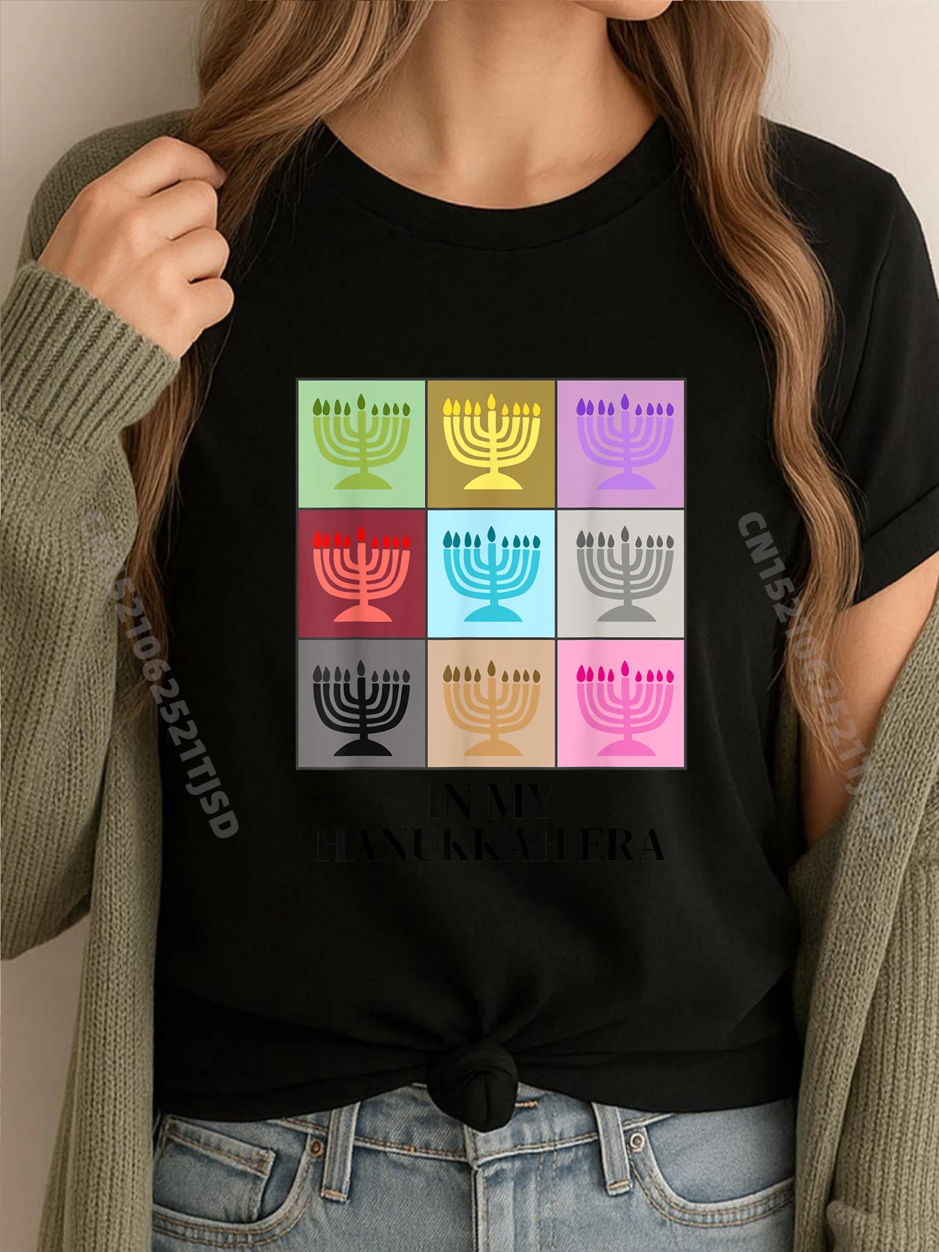 

In My Hanukkah Era Ugly Jewish Xmas Christmas Hanukkah Green And White Graphic T Shirt Woman Clothes St Patrick's Day