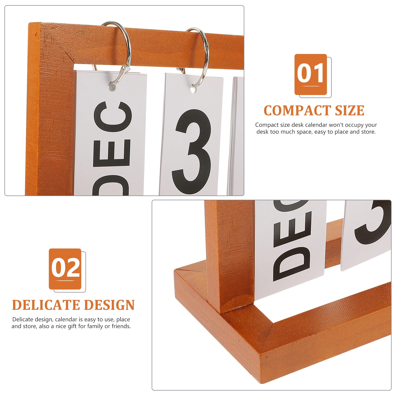 

Wooden Flip Calendar for Desk Perpetual Vintage Calendar with Day Month Display Compact Size for Office Home Decoration