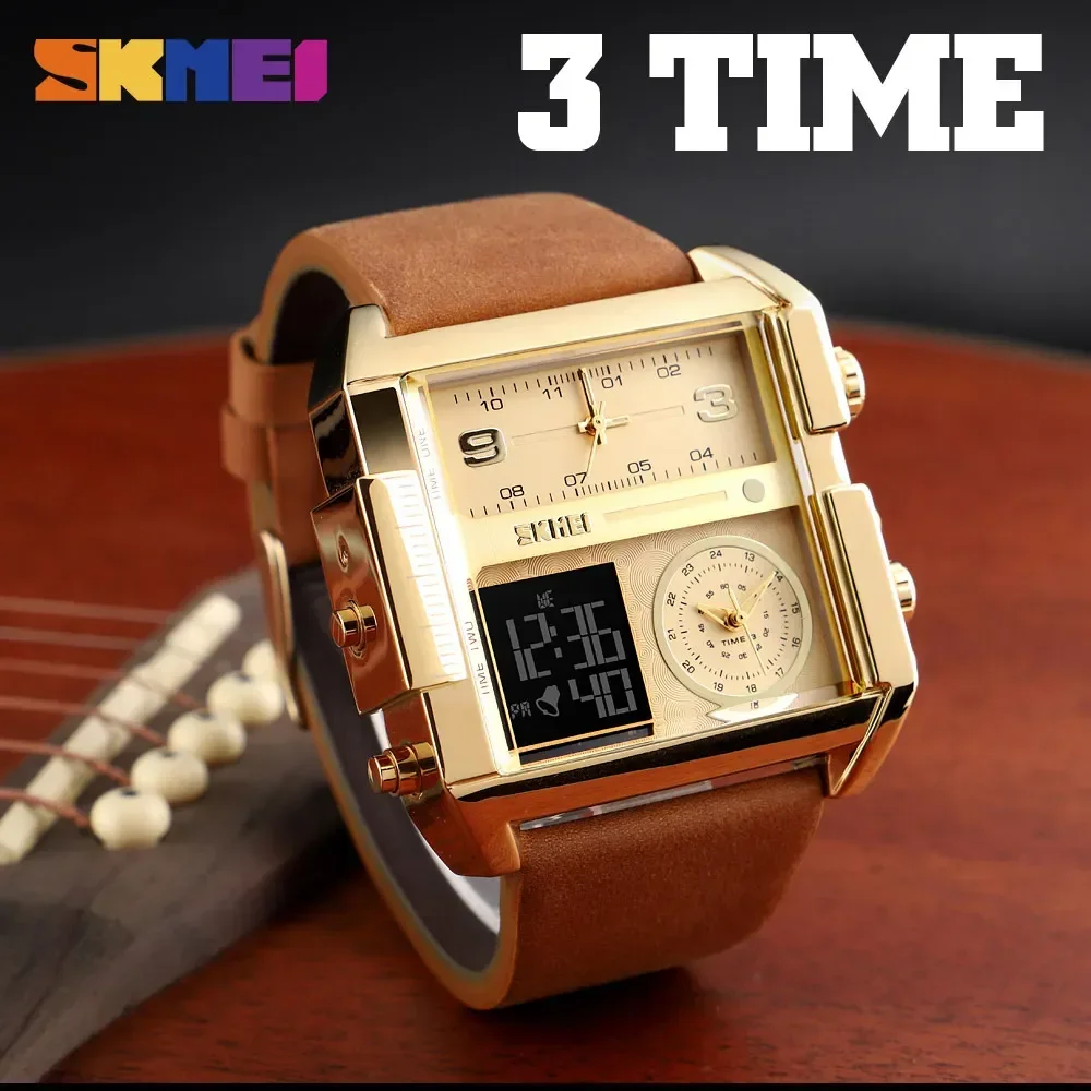 SKMEI 1391 Mens Quartz Movement Watches Clock reloj hombre 3 Time Men Sports Watch Top Luxury Brand Military Digital Wristwatch