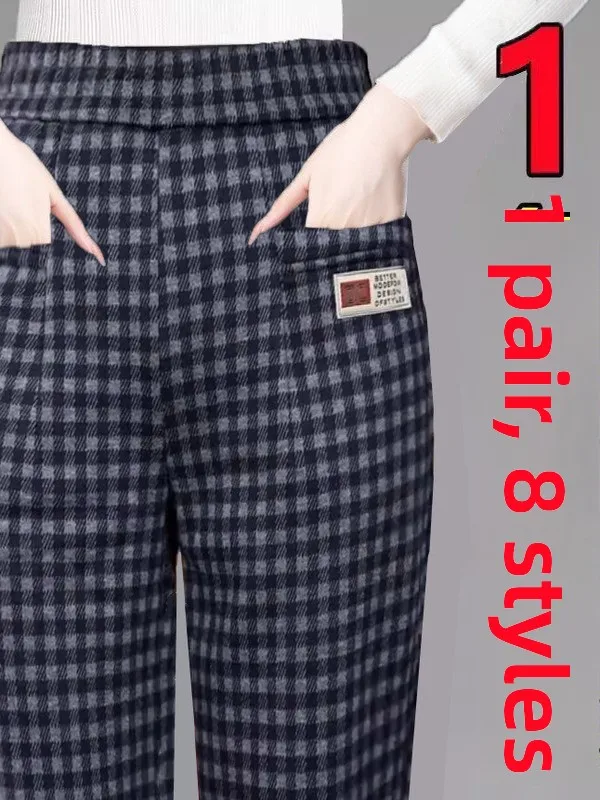 

Зимние брюки Harlan с высокой талией Thiened Fce, женские свободные повседневные брюки в клетку, модные удобные брюки большого размера для мам...