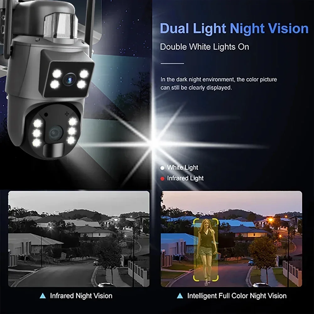 8MP Solar Camera 4G SIM Outdoor 4K Dual Lens PIR Human Detection Night Vision Waterproof Security Solar Battery CCTV Monitor