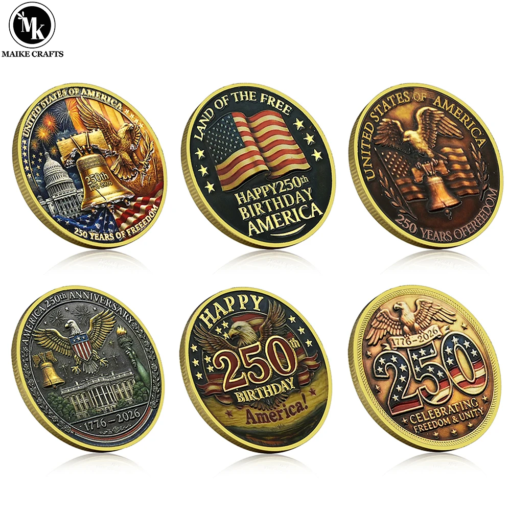 

America 250th Anniversary Commemorative Coin Collection, 1776-2026, Eagle & Liberty Bell Challenge Coin Souvenir Gift
