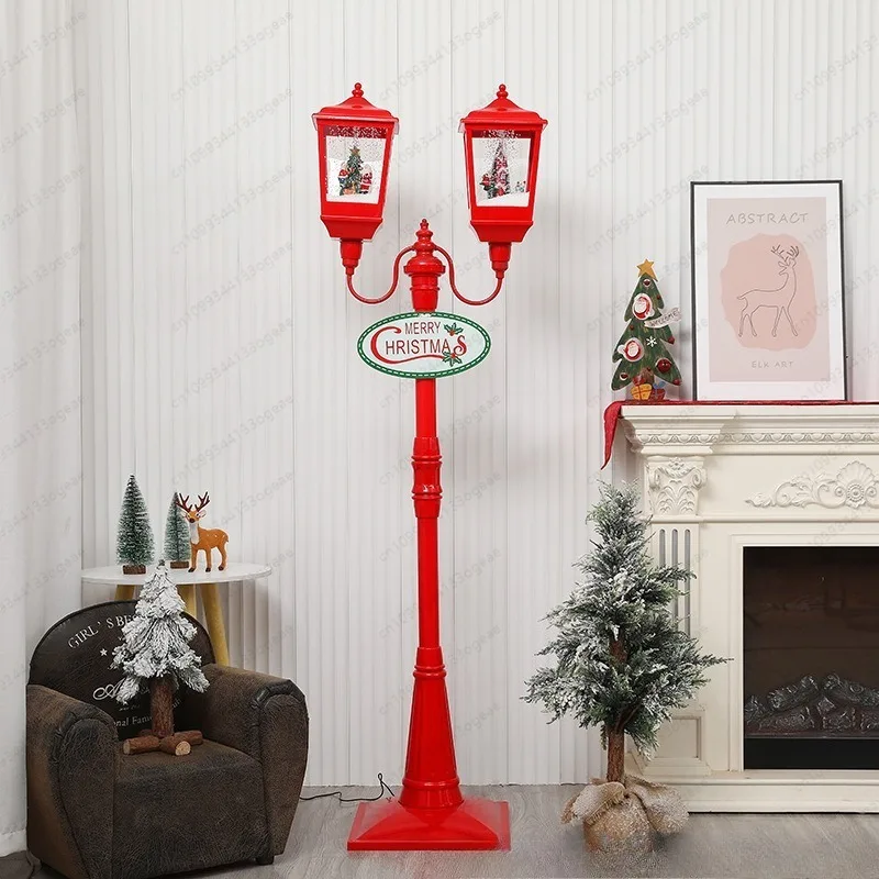 Musical Snowfall Lamp Post Decor , Christmas Street with Falling Snow for Home Window Display