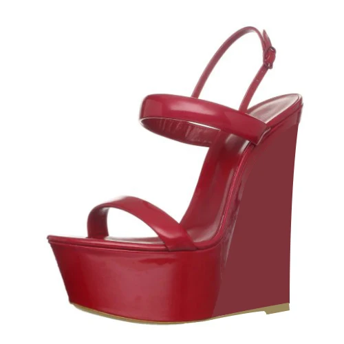 DIZHUANG Fashionable women's high-heeled sandals. Wine red leather sandals About 15cm heel height Wedges platform sandals. 34-46