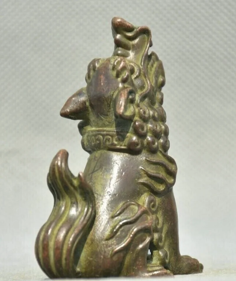 2.6 "البرونزية الصينية فنغشوي تمثال الميمون الحيوان فو فو الكلب الحرس تمثال الأسد #4