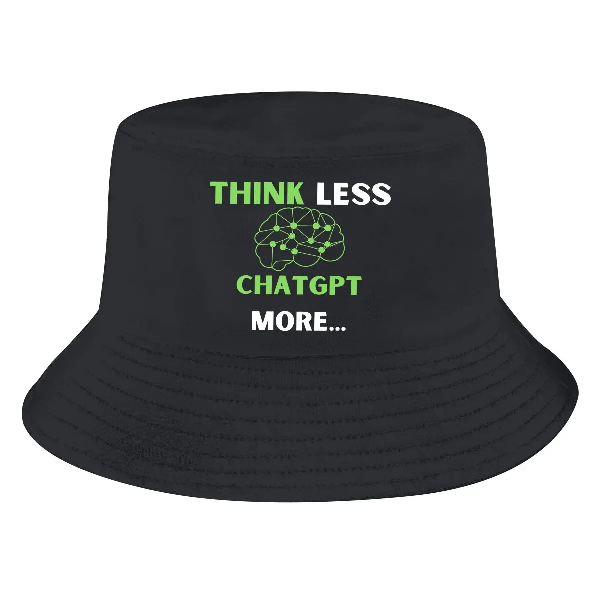 ChatGPT Bucket Hat Think Less Green Men's Women's Fisherman Cap Hip Hop Beach Sun Fishing Hats