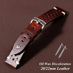 Breathable Retro Genuine Leather Watchband Oil Wax Discoloration Cowhide Leather Strap 20 22mm High Quality Business Watch Band