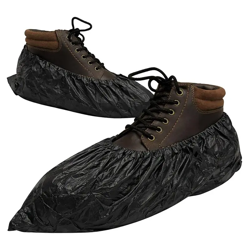 【COUNTDOWN DEAL】 Outdoors Waterproof Shoe Covers - Non-Slip, Disposable CPE Boot Covers, Black 100 Pack